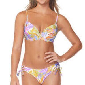 RAISINS MULTI-COLOR PUSH UP TWIST FRONT SWIIM TOP & LOW RISE BIKINI SET SIZE MED